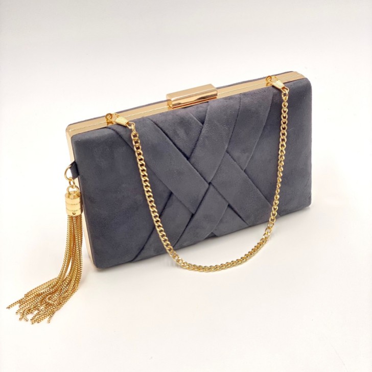 Perfect Bridal Anise Slate Grey Suede Clutch Bag
